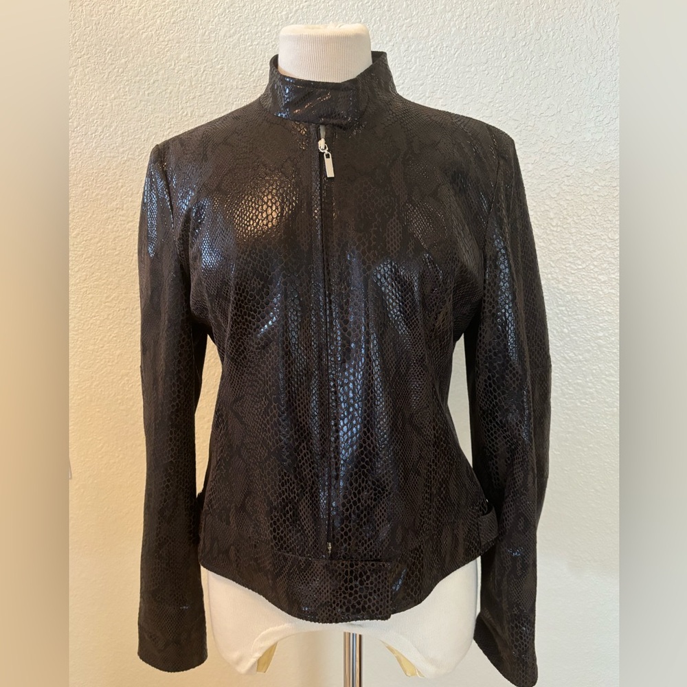 Rogue snake print leather jacket